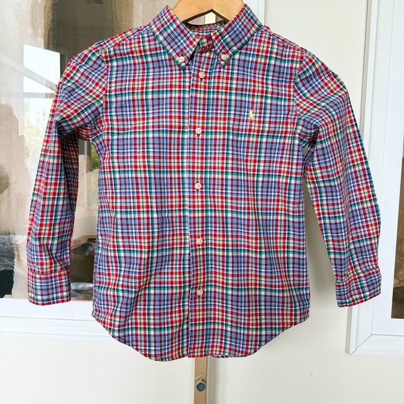 Ralph Lauren Boys Plaid Button-Down Shirt Size 6 Long Sleeve Multicolor Cotton - Picture 1 of 10